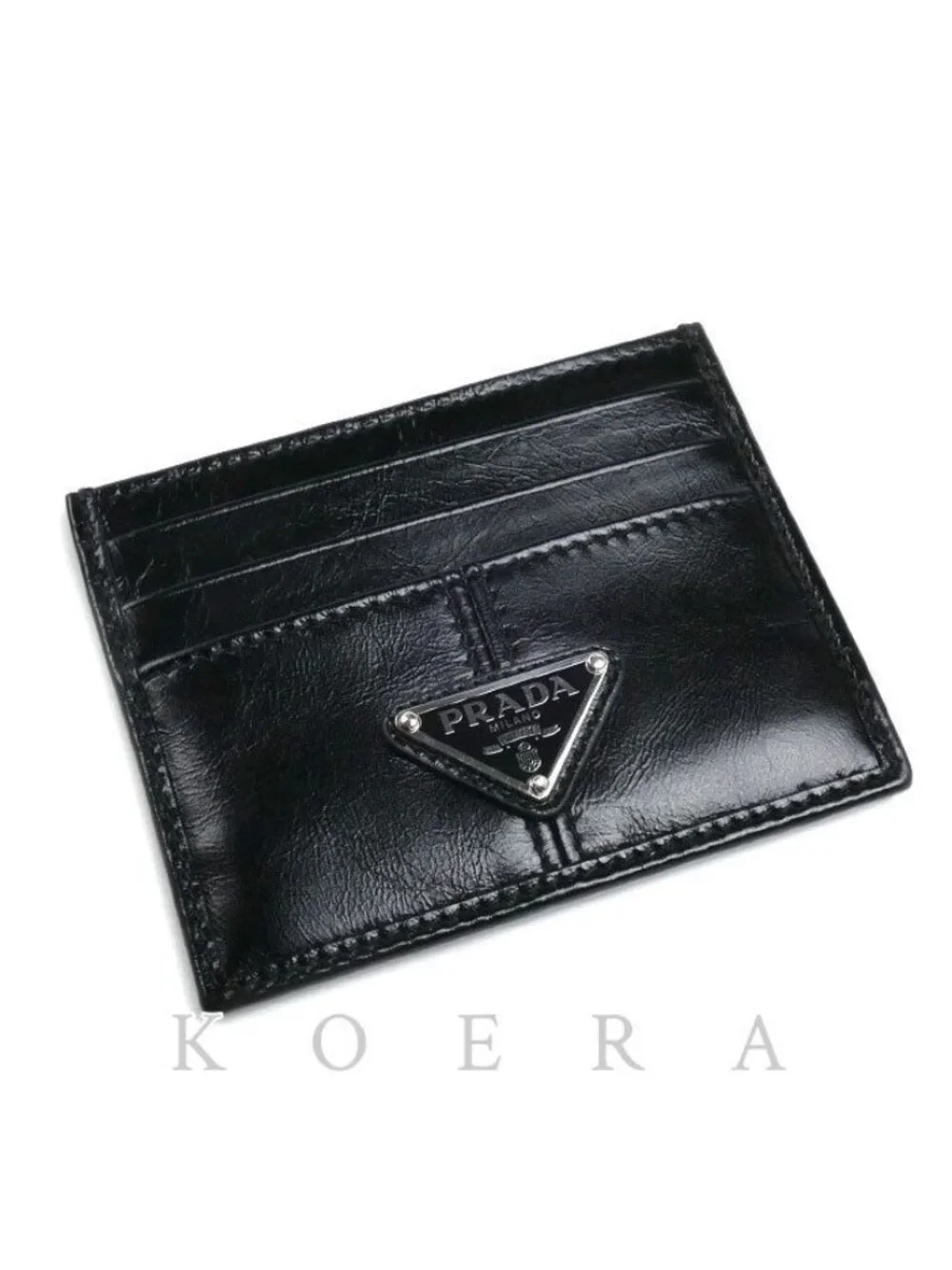 Prada Soft Looks Triangle Logo Card Case Black